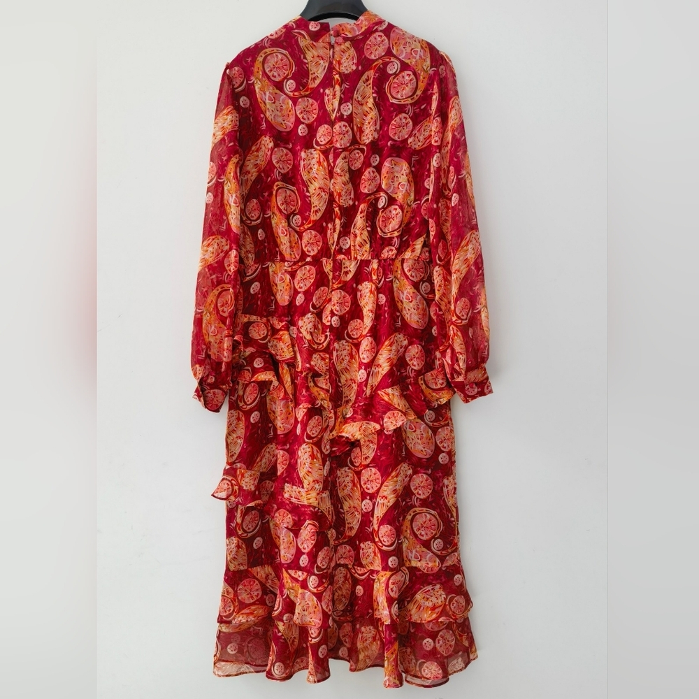 Saloni Isa Silk Georgette Tiered Ruffle Midi Dress - Picture 10 of 16